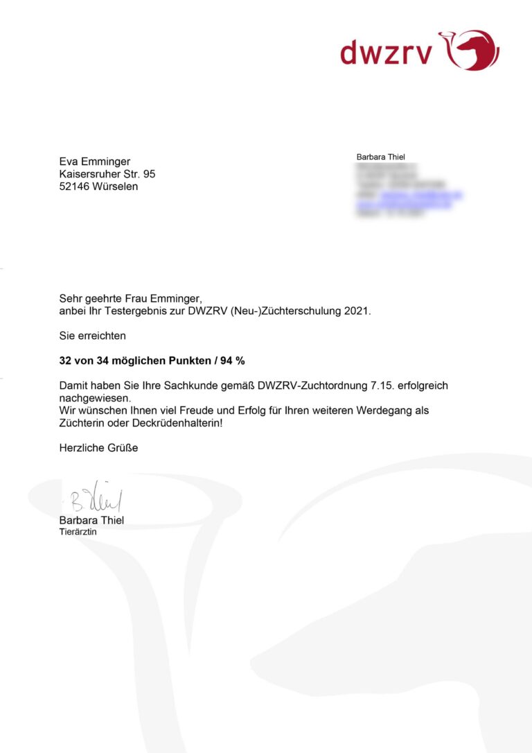 Abschlusstest Züchterschulung DWZRV