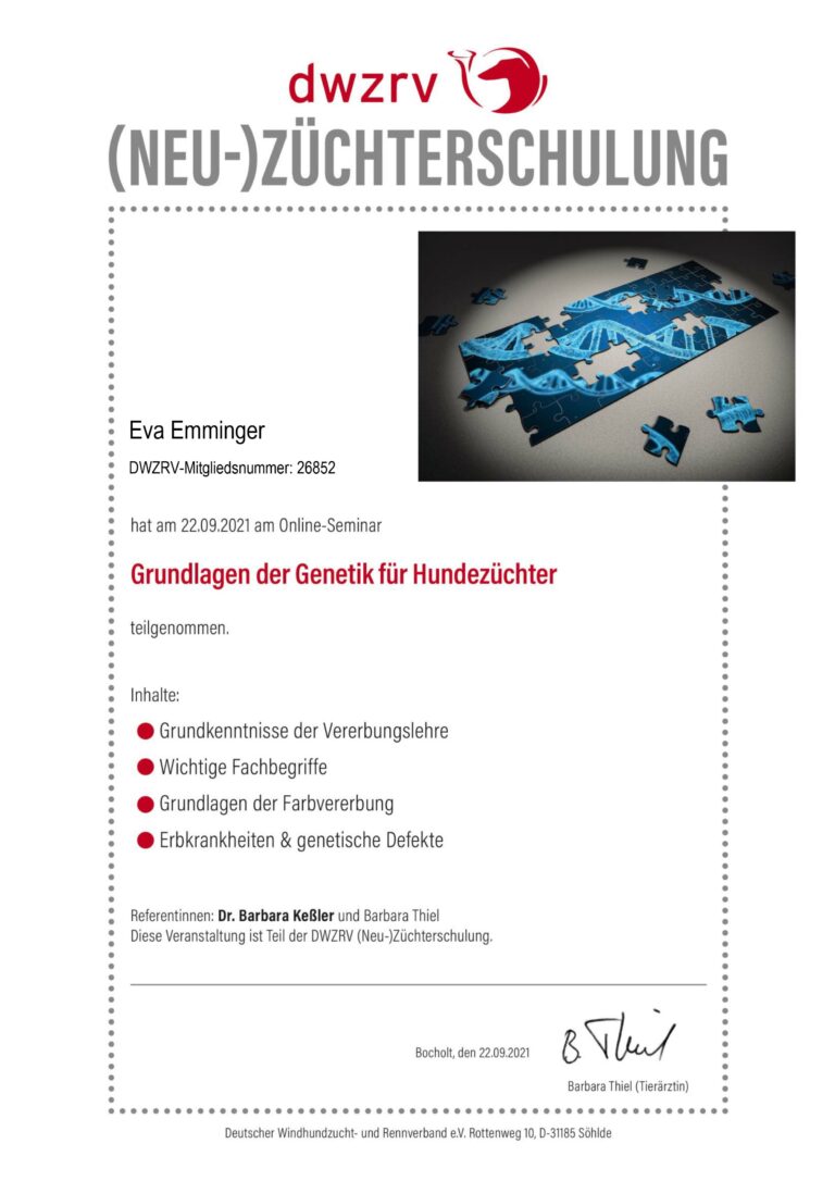 Zertifikat der Züchterschulung