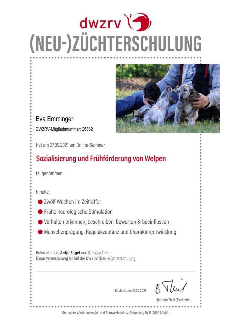 Zertifikat der Züchterschulung